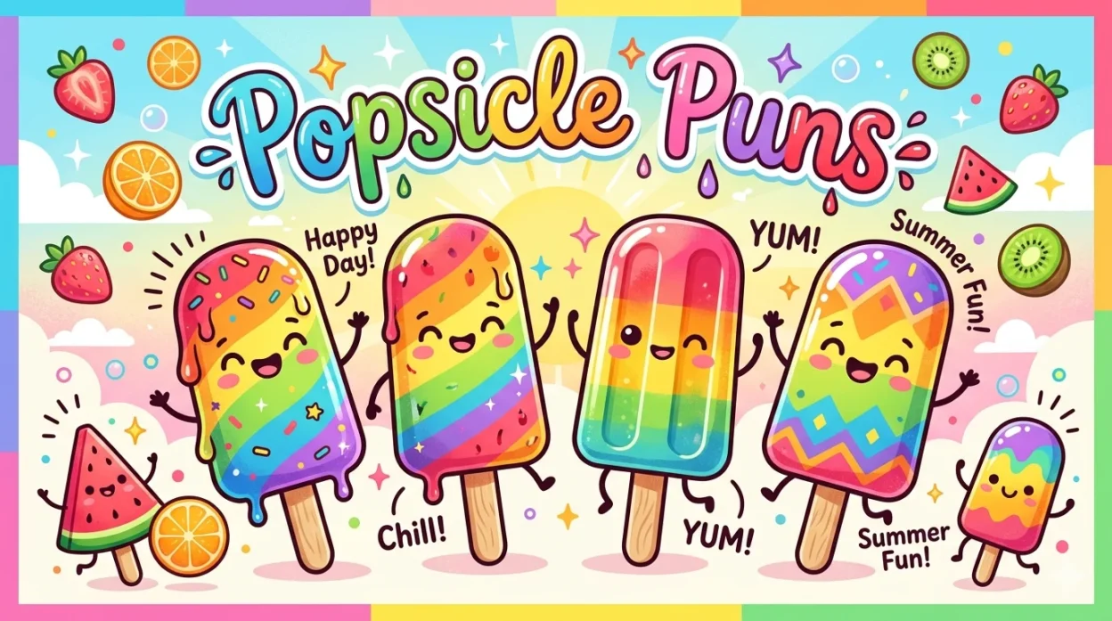 Colorful popsicle puns illustration for summer captions